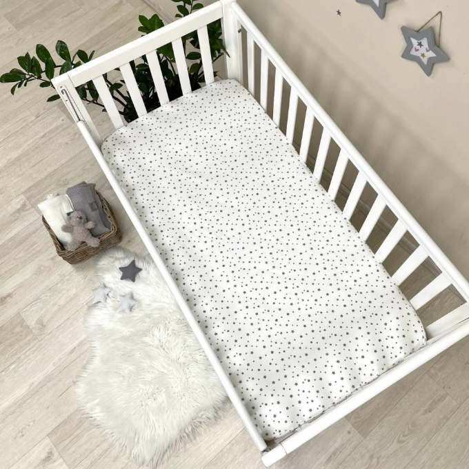 Husa saltea patuț bebe copii din bumbac 120 x 60 cm, Stelute gri (4)